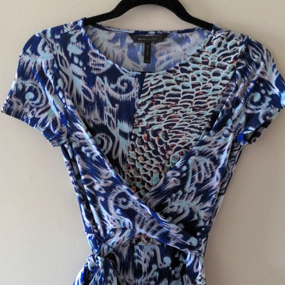 BCBGMaxAzria blue pattern short sleeve wrap dress XXS - Picture 2 of 8
